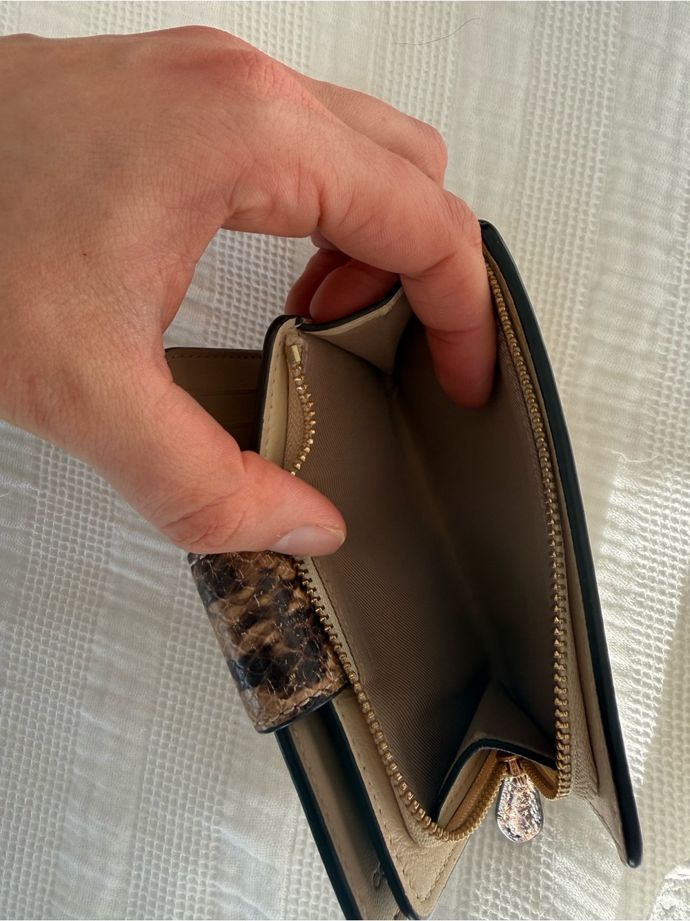 Coach Trifold Card Holder Wallet in Taupe with Snakeskin Tab - Picture 4 of 5